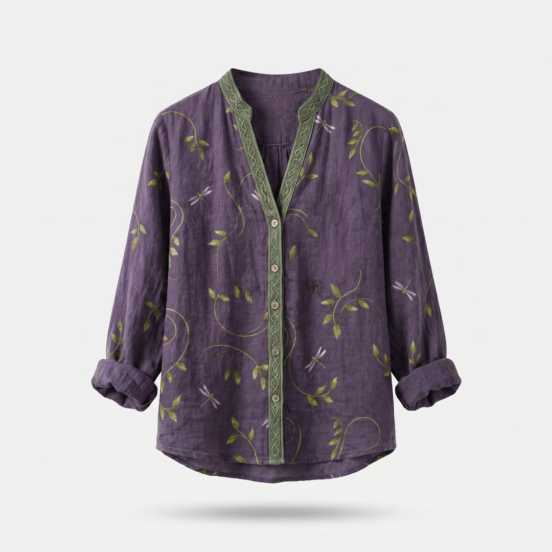 Celine | Printed V-Neck Long Sleeve Blouse