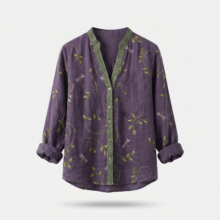 Celine | Printed V-Neck Long Sleeve Blouse