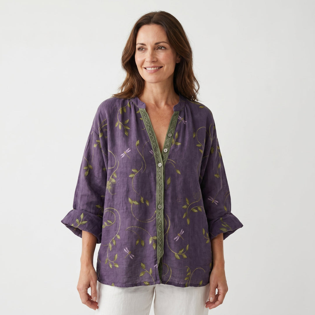 Celine | Printed V-Neck Long Sleeve Blouse