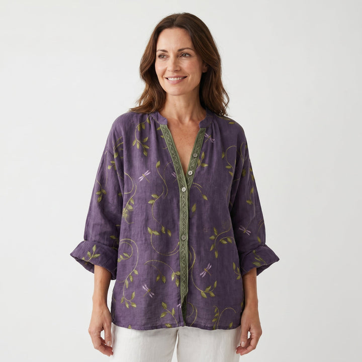 Celine | Printed V-Neck Long Sleeve Blouse