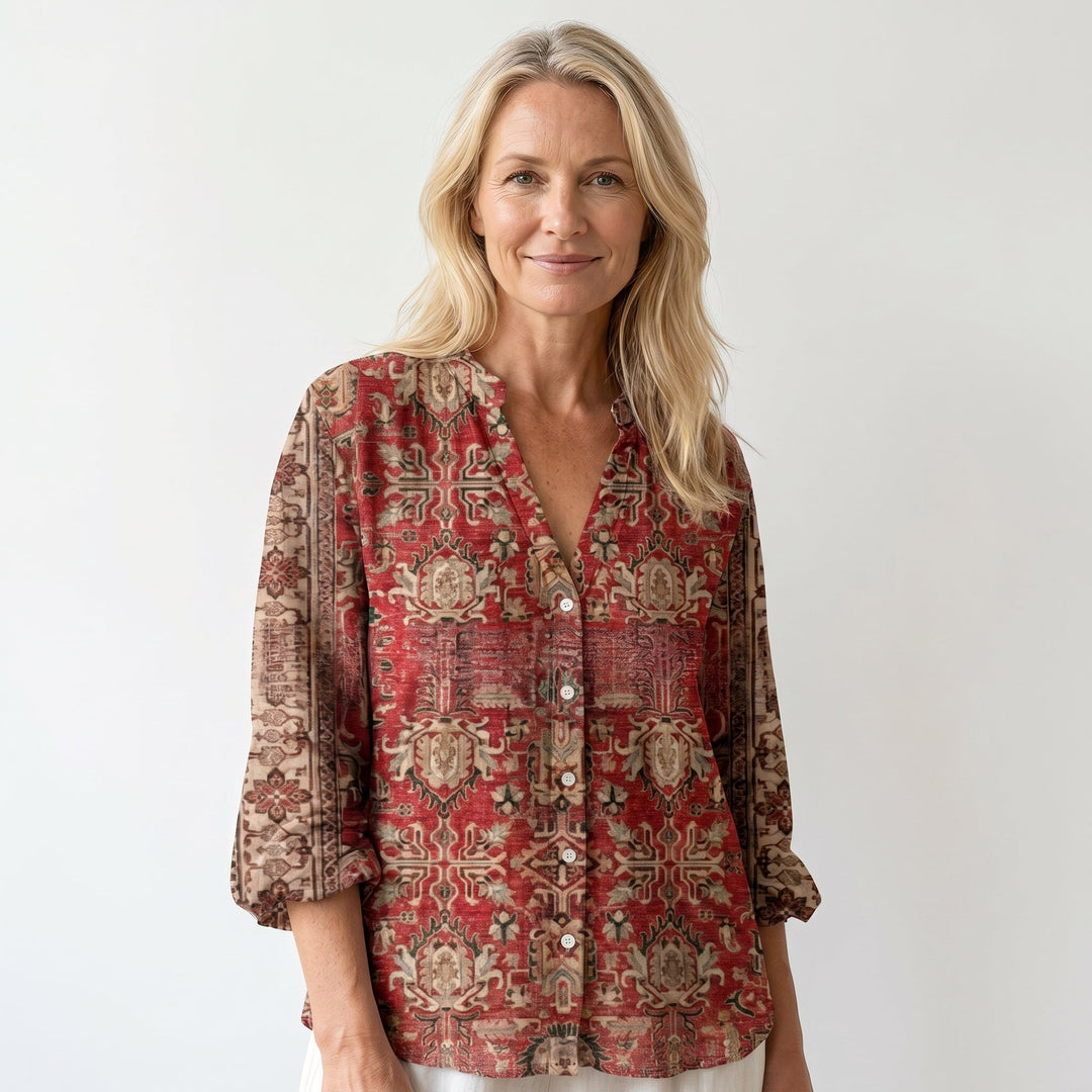 Celine | Printed V-Neck Long Sleeve Blouse