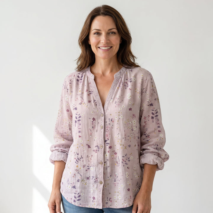 Celine | Printed V-Neck Long Sleeve Blouse