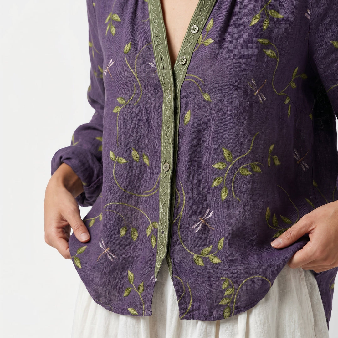 Celine | Printed V-Neck Long Sleeve Blouse