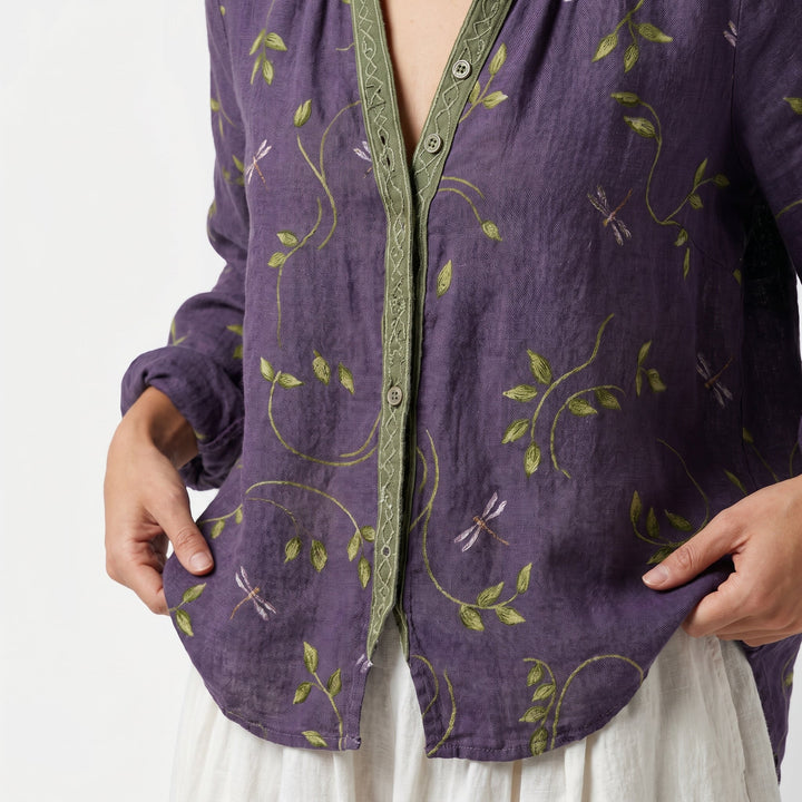 Celine | Printed V-Neck Long Sleeve Blouse