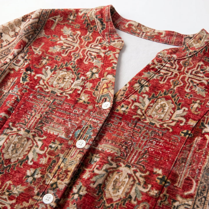 Celine | Printed V-Neck Long Sleeve Blouse