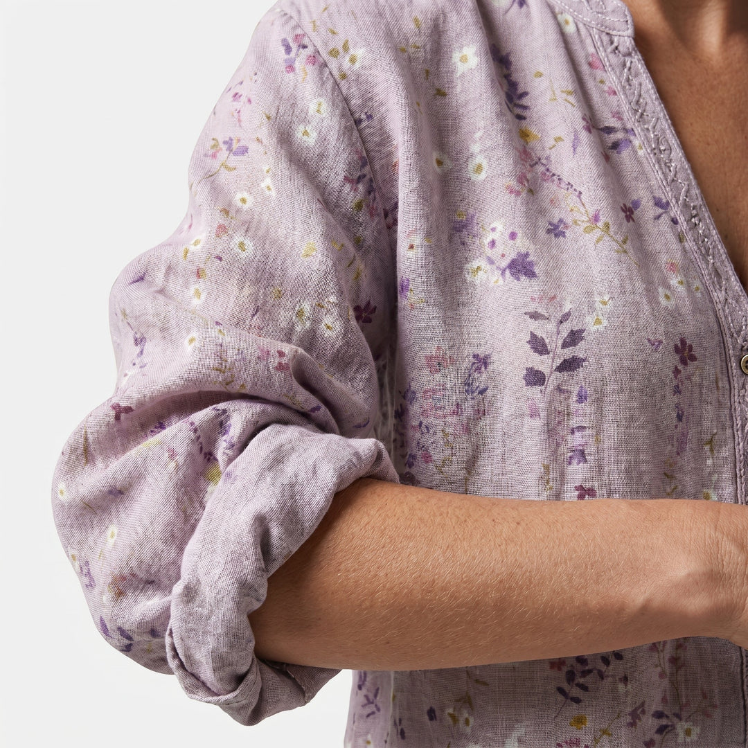 Celine | Printed V-Neck Long Sleeve Blouse