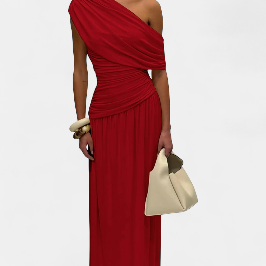 ROXANNE™ – Asymmetric Pleated Solid Dress
