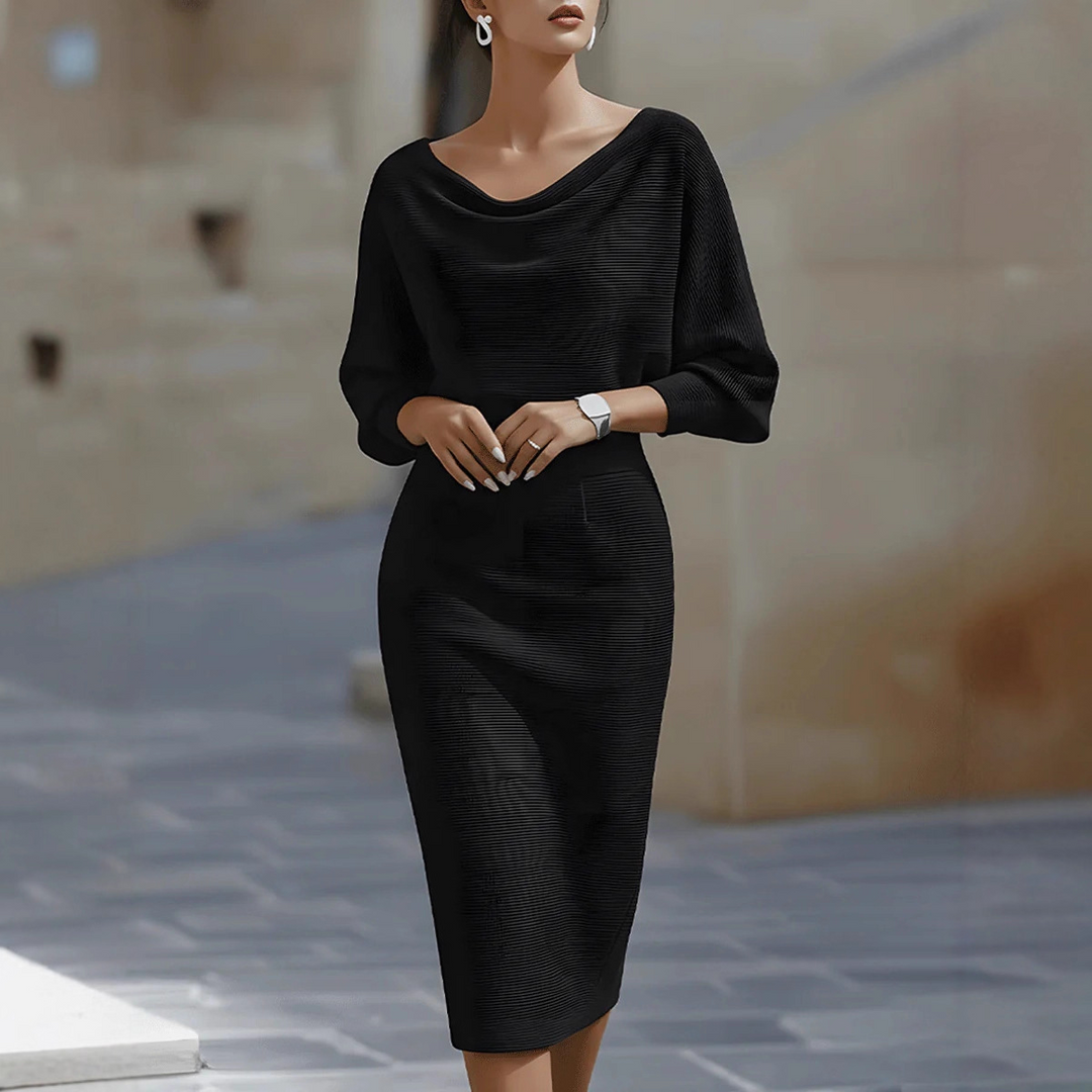 Chloe | Ribbed Knit Dolman Sleeve Midi Dress