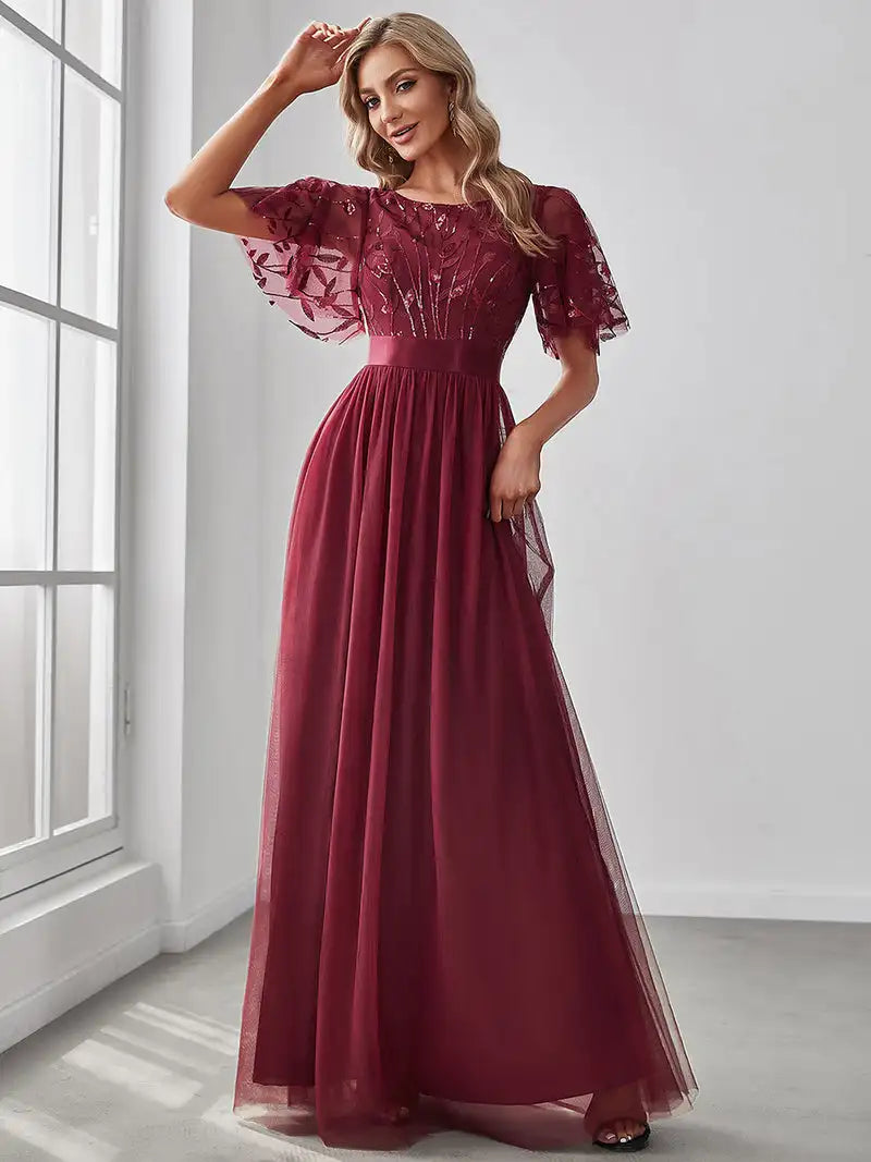 Elodie | Sequin Cap Sleeve Evening Gown