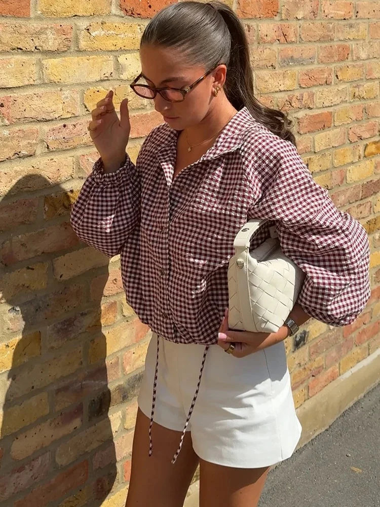 Nina | Vintage Century Gingham Funnel-Neck Jacket