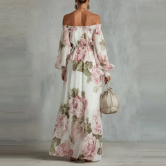 Pivoine white maxi dress with oversized pink floral print