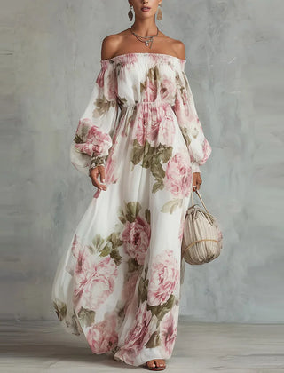 Pivoine floral off-shoulder maxi dress front view