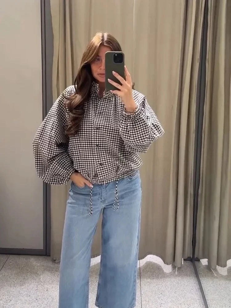 Nina | Vintage Century Gingham Funnel-Neck Jacket