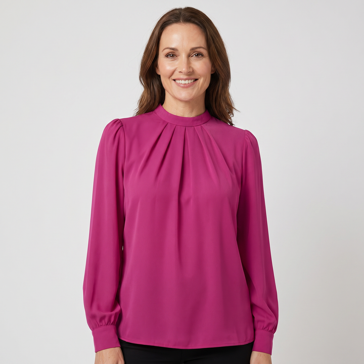 Amelia | Blouse with Round Neckline and Puff Sleeves