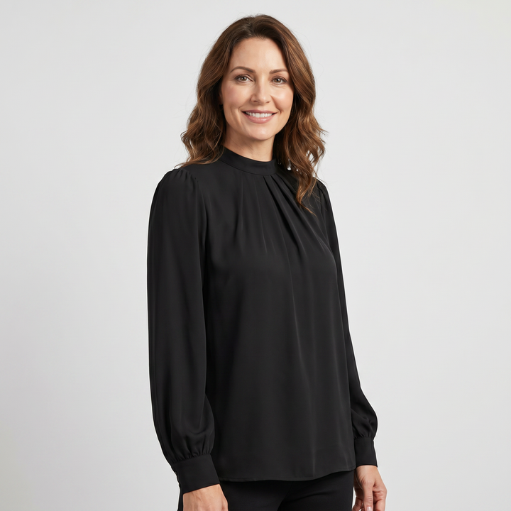 Amelia | Blouse with Round Neckline and Puff Sleeves