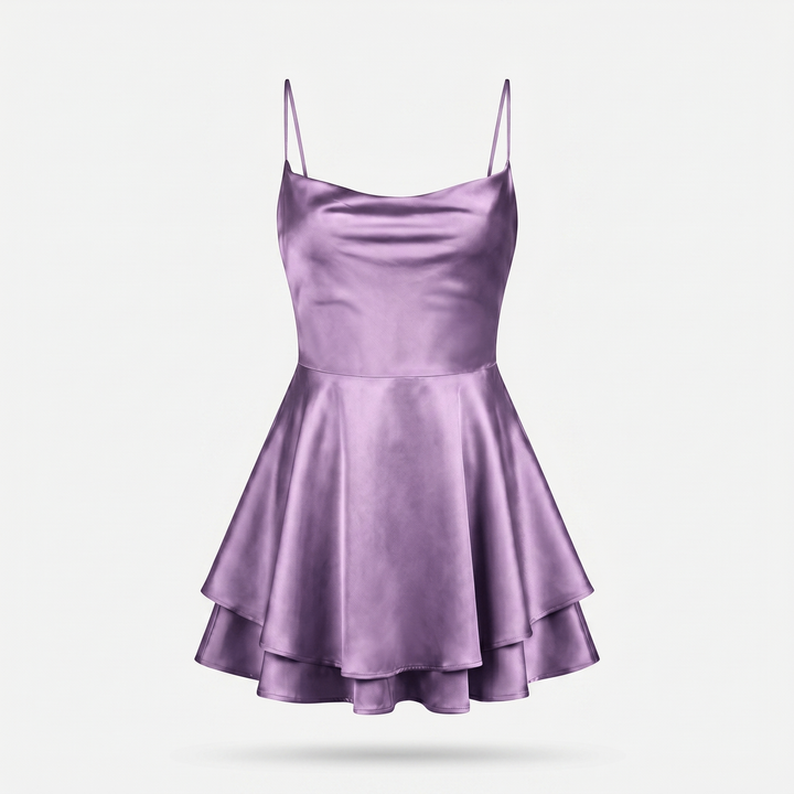 Ivy | Satin Fit & Flare Cowl Neck Mini Dress
