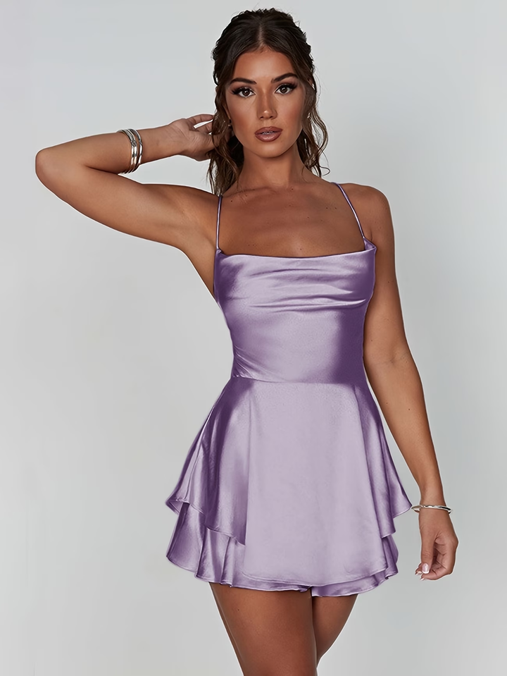 Ivy | Satin Fit & Flare Cowl Neck Mini Dress