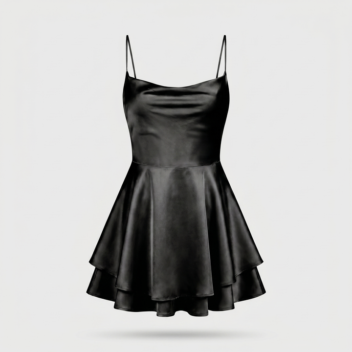 Ivy | Satin Fit & Flare Cowl Neck Mini Dress