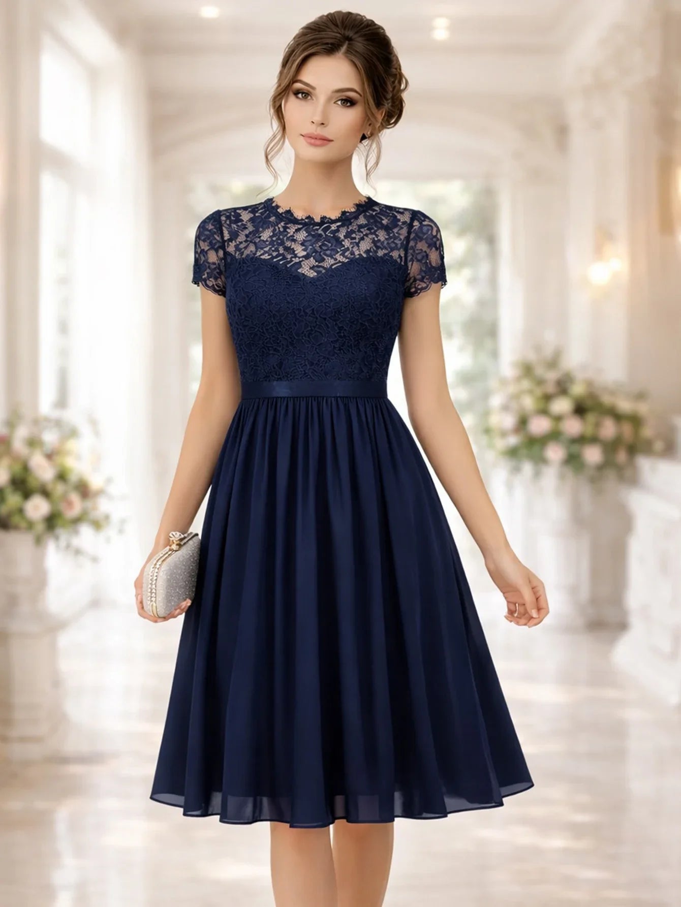 Elsie | Retro Lace Chiffon Midi Dress