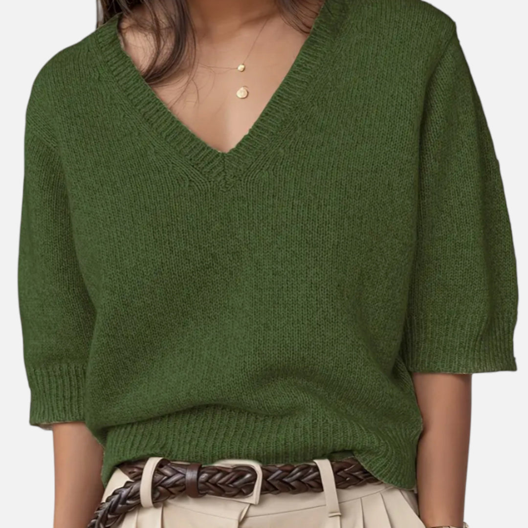 Faye | Elegant V-Neck Knit for Summer Grace
