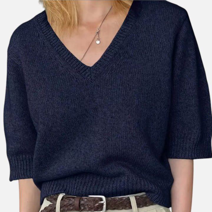 Faye | Elegant V-Neck Knit for Summer Grace