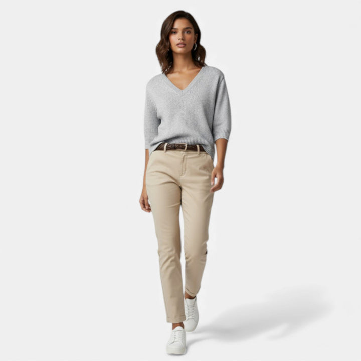 Faye | Elegant V-Neck Knit for Summer Grace