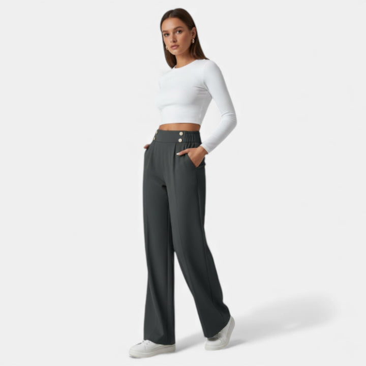 Ariana | Wide-Leg Button Detail Trousers