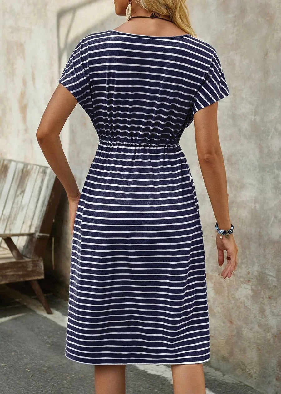 Sylvie | Blue Striped Tie-Waist Midi Dress