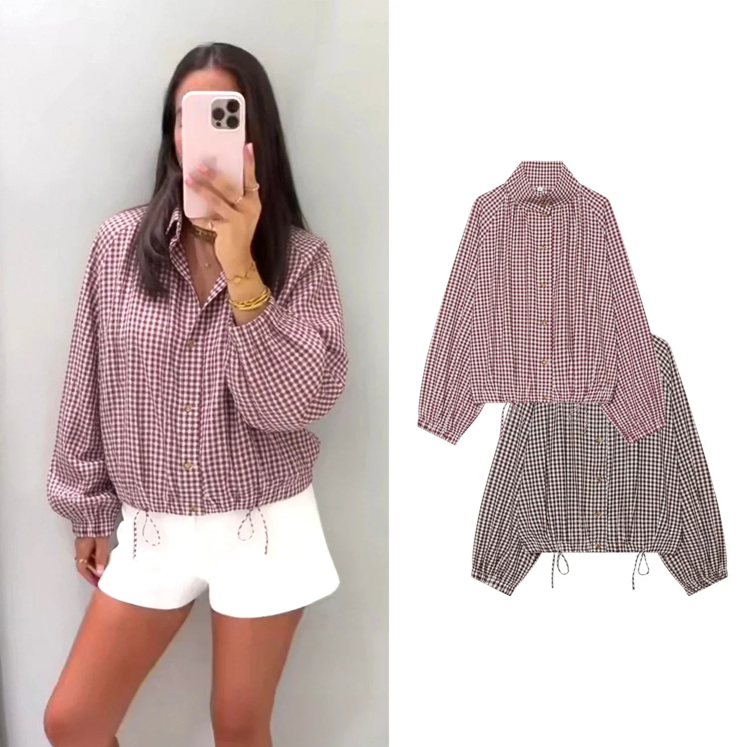 Nina | Vintage Century Gingham Funnel-Neck Jacket