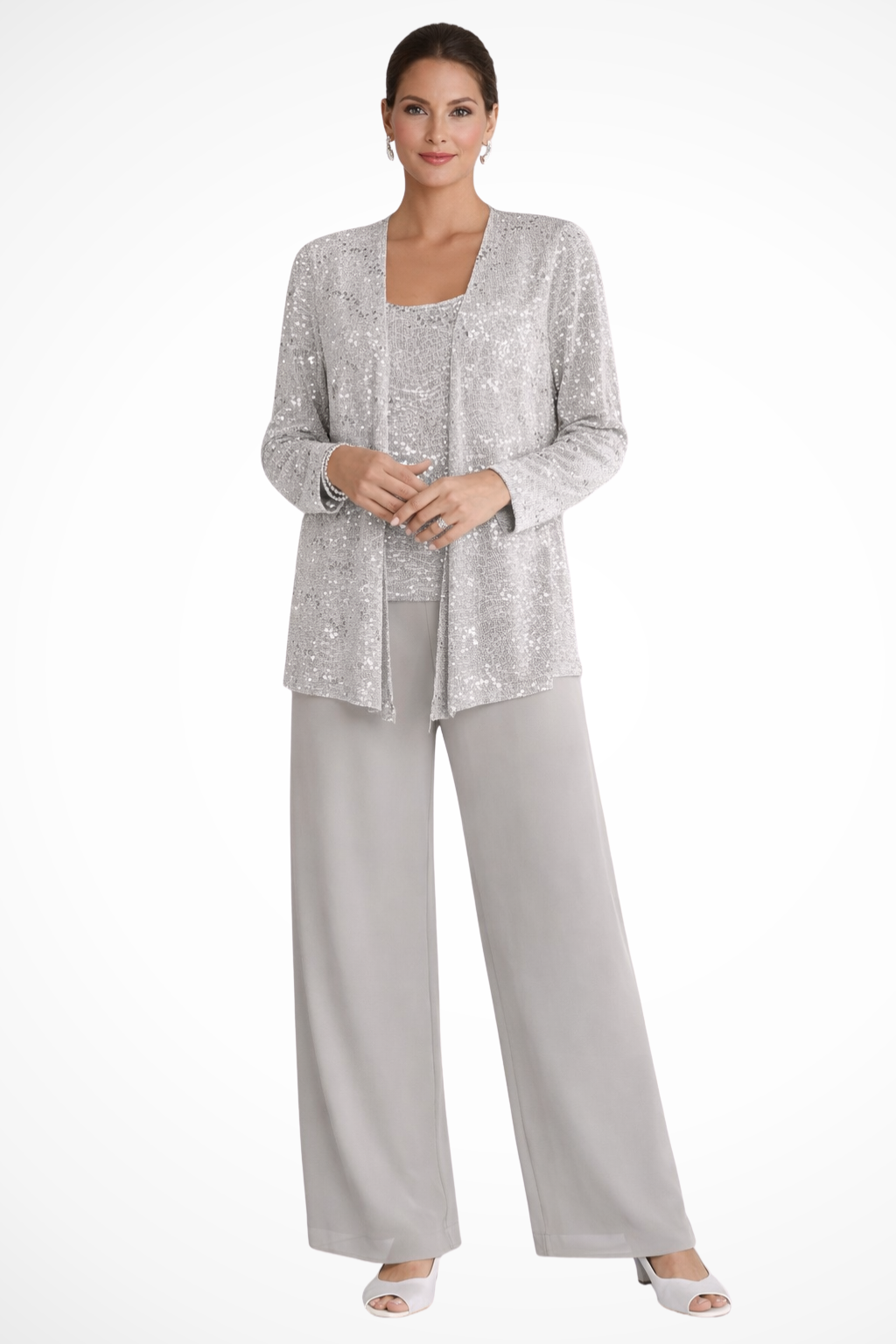 Grace | Sequin Lace Jacket Three Piece Wedding Guest Trouser Suit