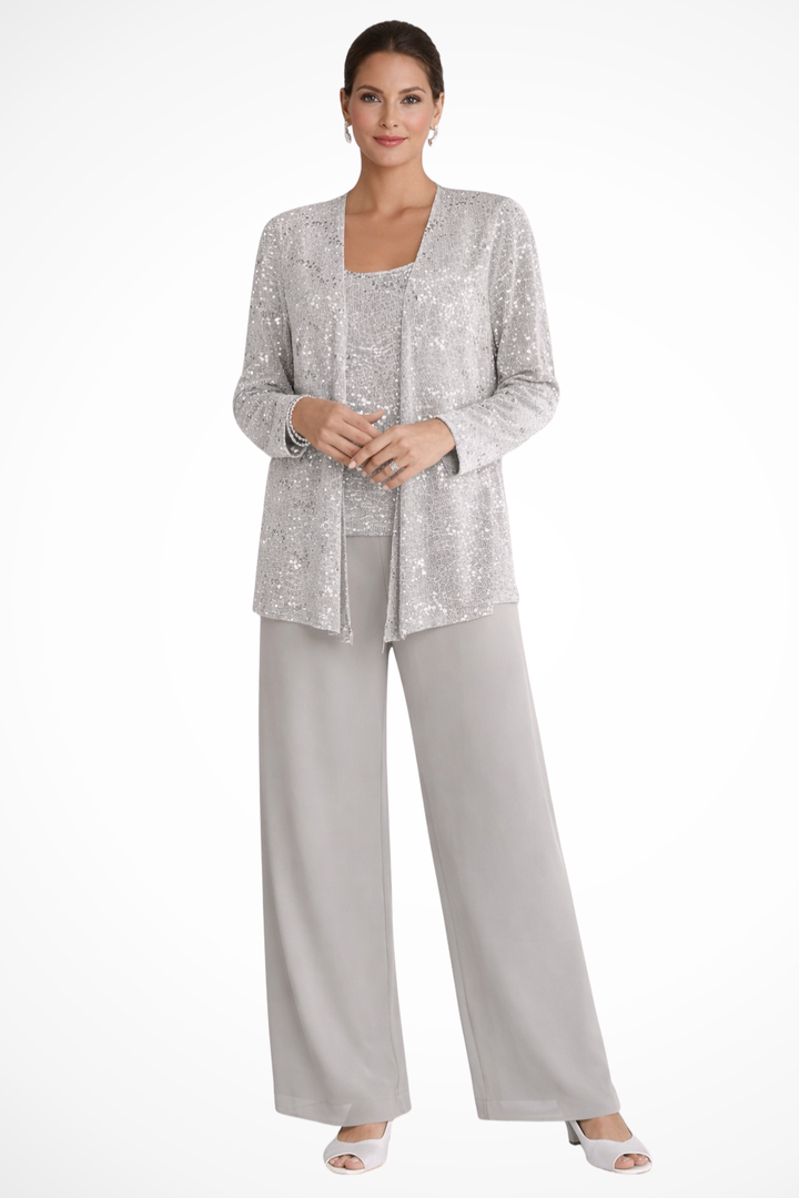 Grace | Sequin Lace Jacket Three Piece Wedding Guest Trouser Suit