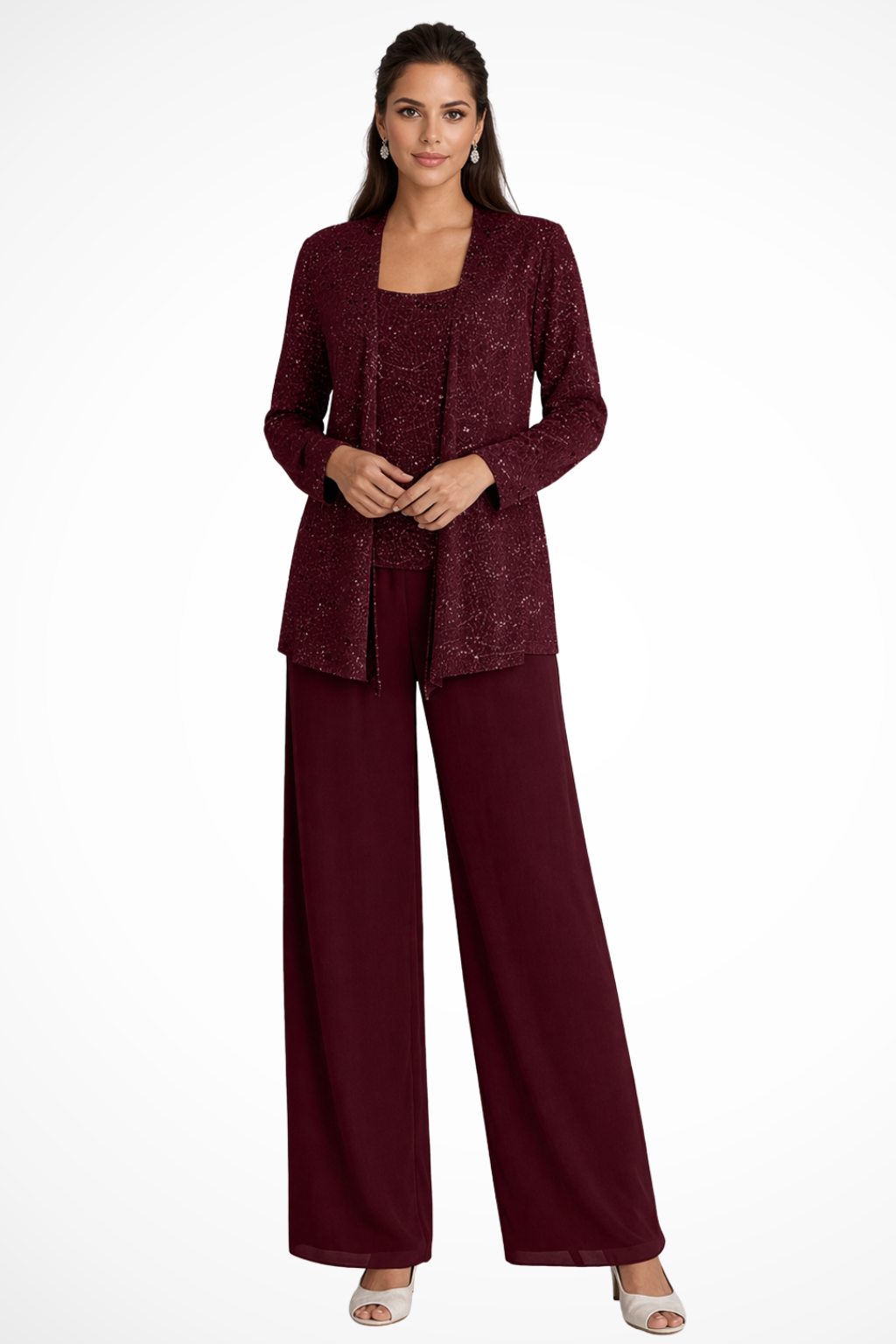 Grace | Sequin Lace Jacket Three Piece Wedding Guest Trouser Suit