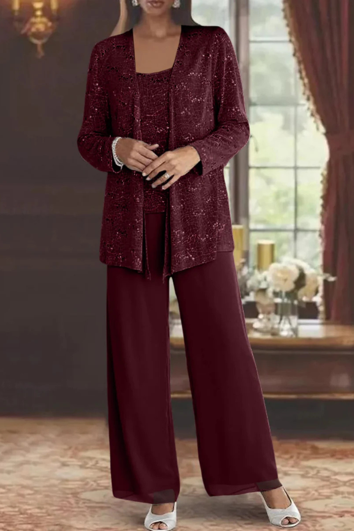Grace | Sequin Lace Jacket Three Piece Wedding Guest Trouser Suit