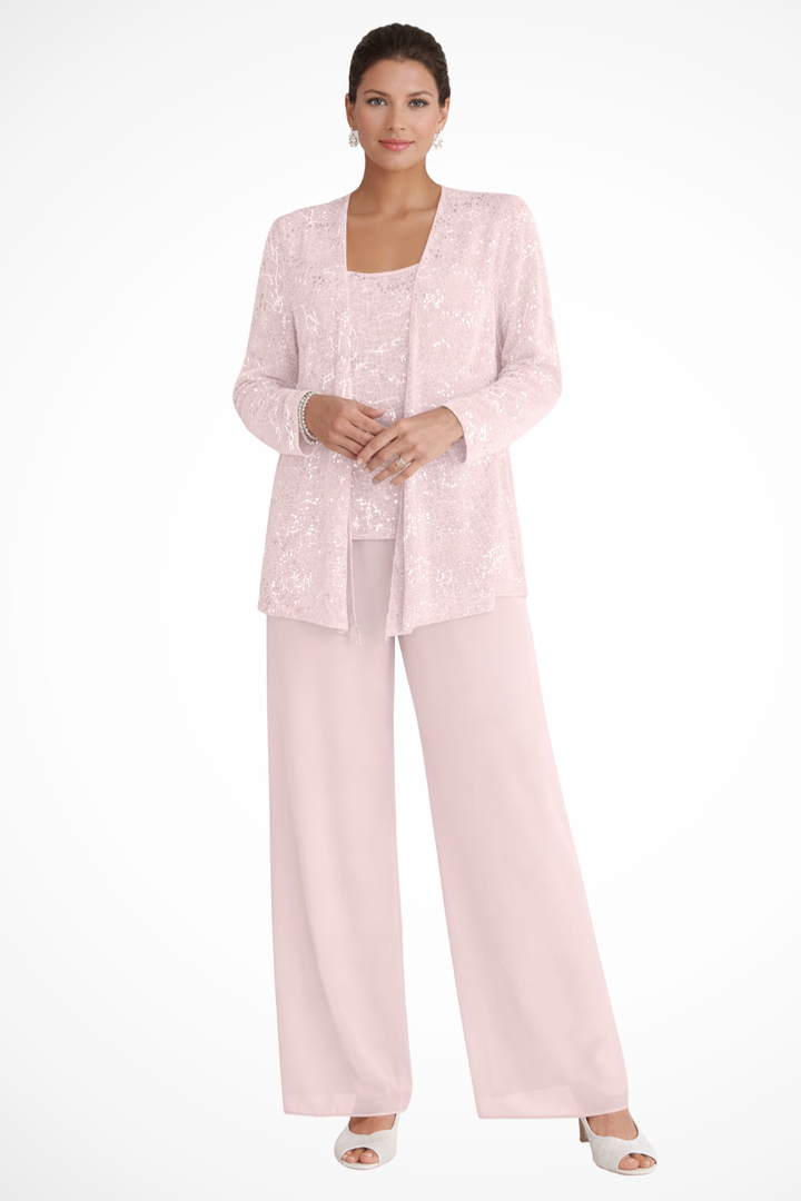 Grace | Sequin Lace Jacket Three Piece Wedding Guest Trouser Suit