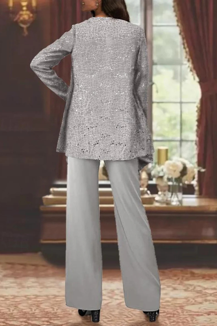 Grace | Sequin Lace Jacket Three Piece Wedding Guest Trouser Suit