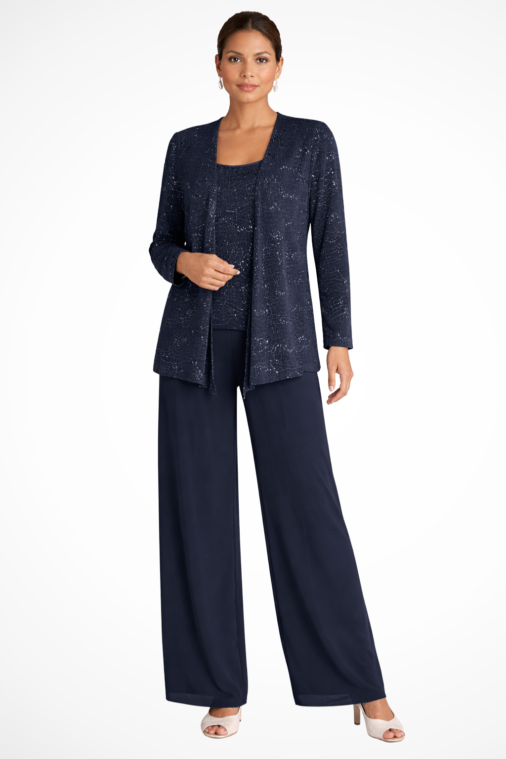 Grace | Sequin Lace Jacket Three Piece Wedding Guest Trouser Suit