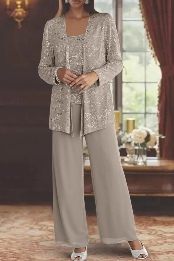 Grace | Sequin Lace Jacket Three Piece Wedding Guest Trouser Suit