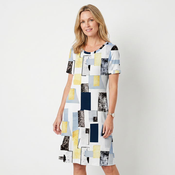 Oriana | Abstract Geometric Print Shift Casual Mini Dress