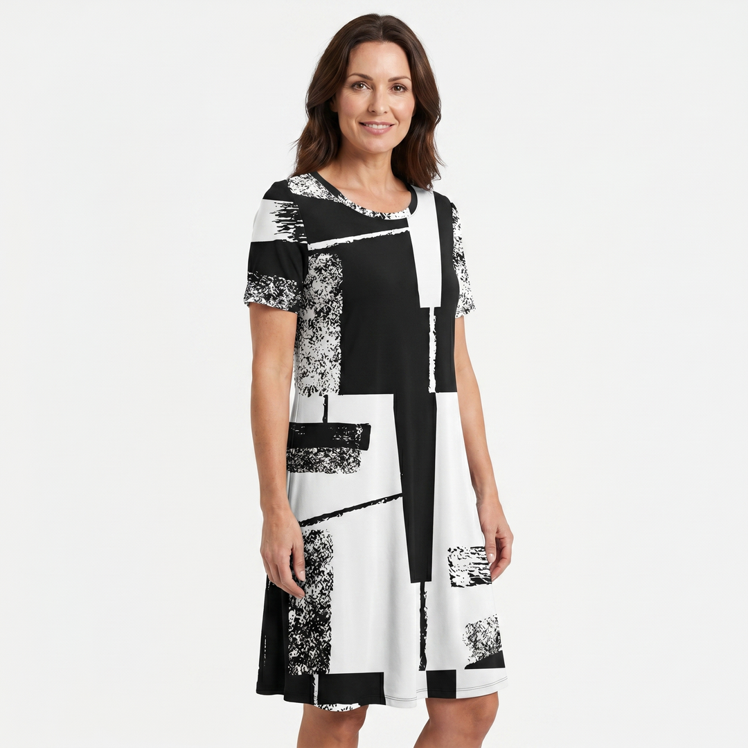 Oriana | Abstract Geometric Print Shift Casual Mini Dress
