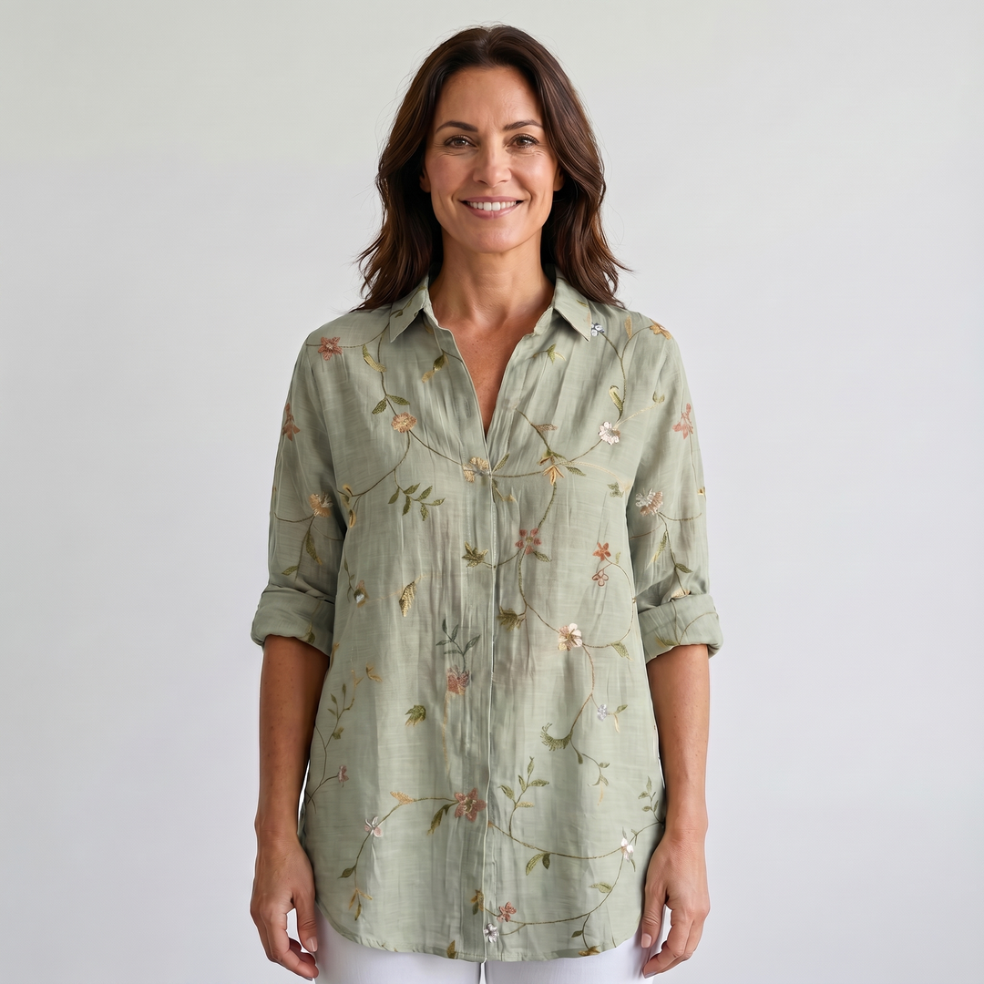 Maisie | Floral Shirt – Marine Life Print with 3/4 Sleeves