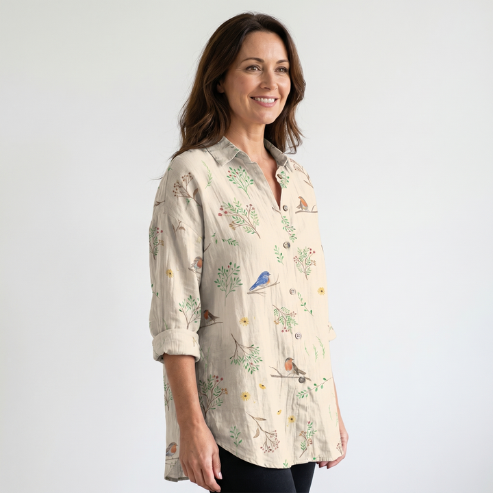 Maisie | Floral Shirt – Marine Life Print with 3/4 Sleeves
