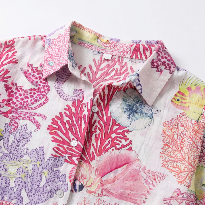 Maisie | Floral Shirt – Marine Life Print with 3/4 Sleeves