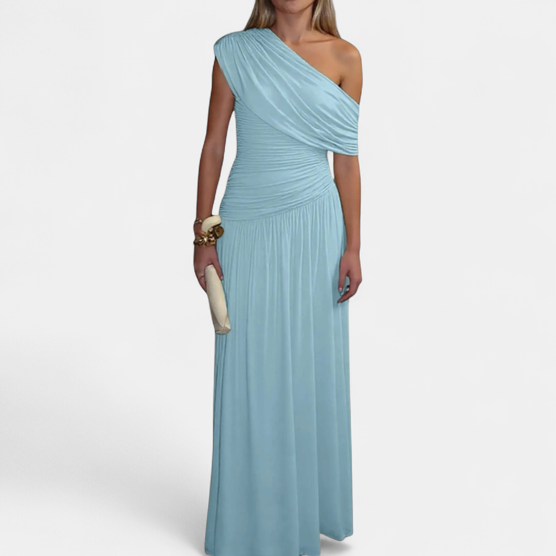 ROXANNE™ – Asymmetric Pleated Solid Dress