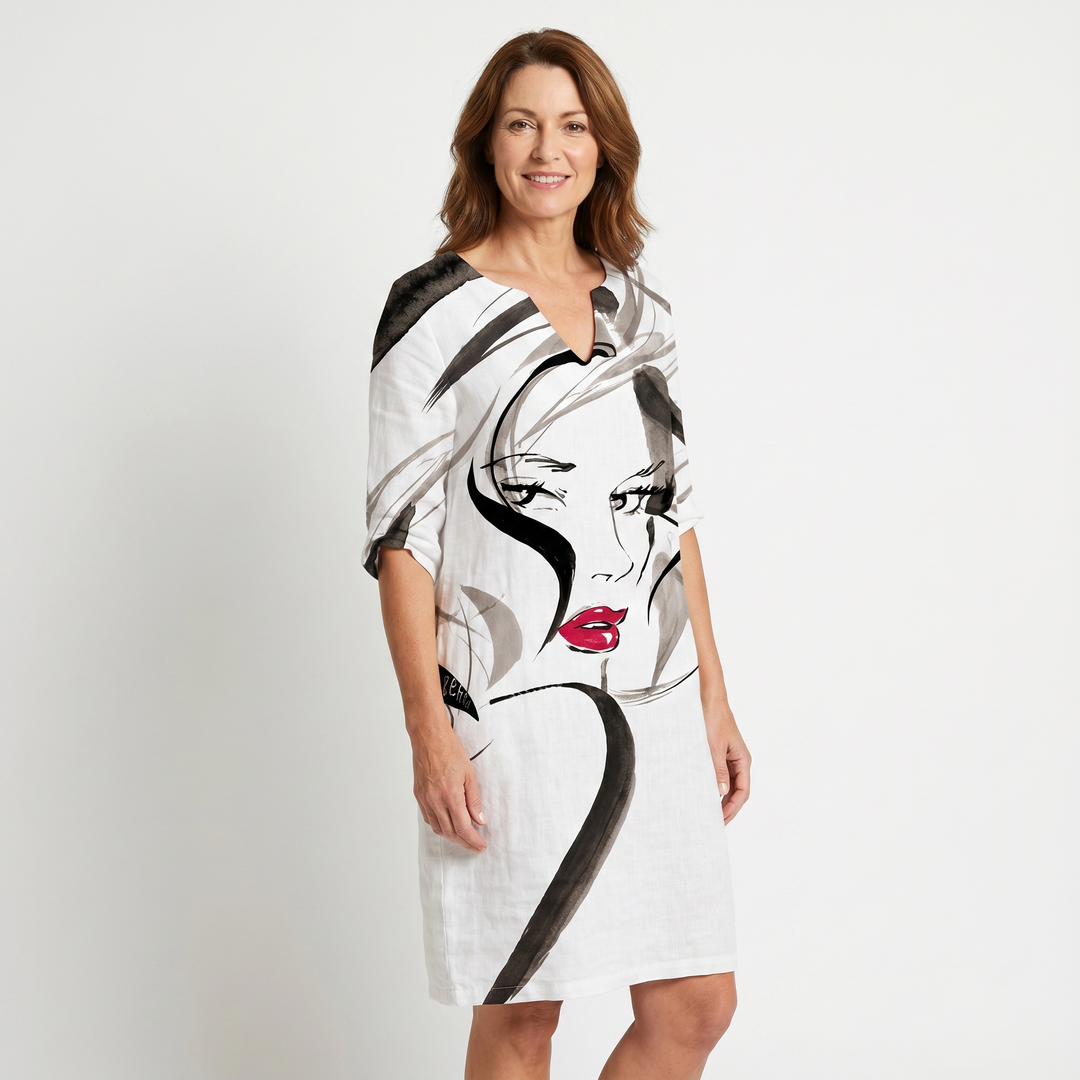 Nina | Shift Dress – V-Neck with 3/4 Sleeves
