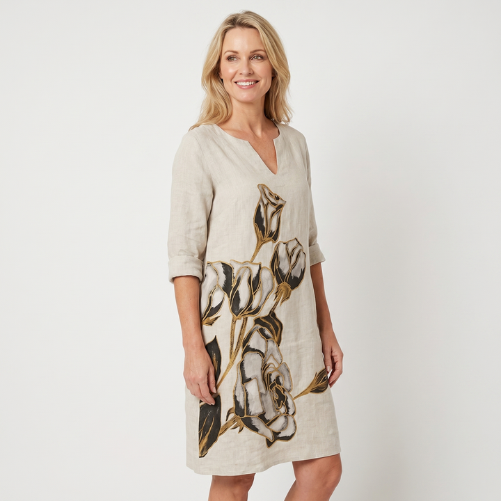 Nina | Shift Dress – V-Neck with 3/4 Sleeves