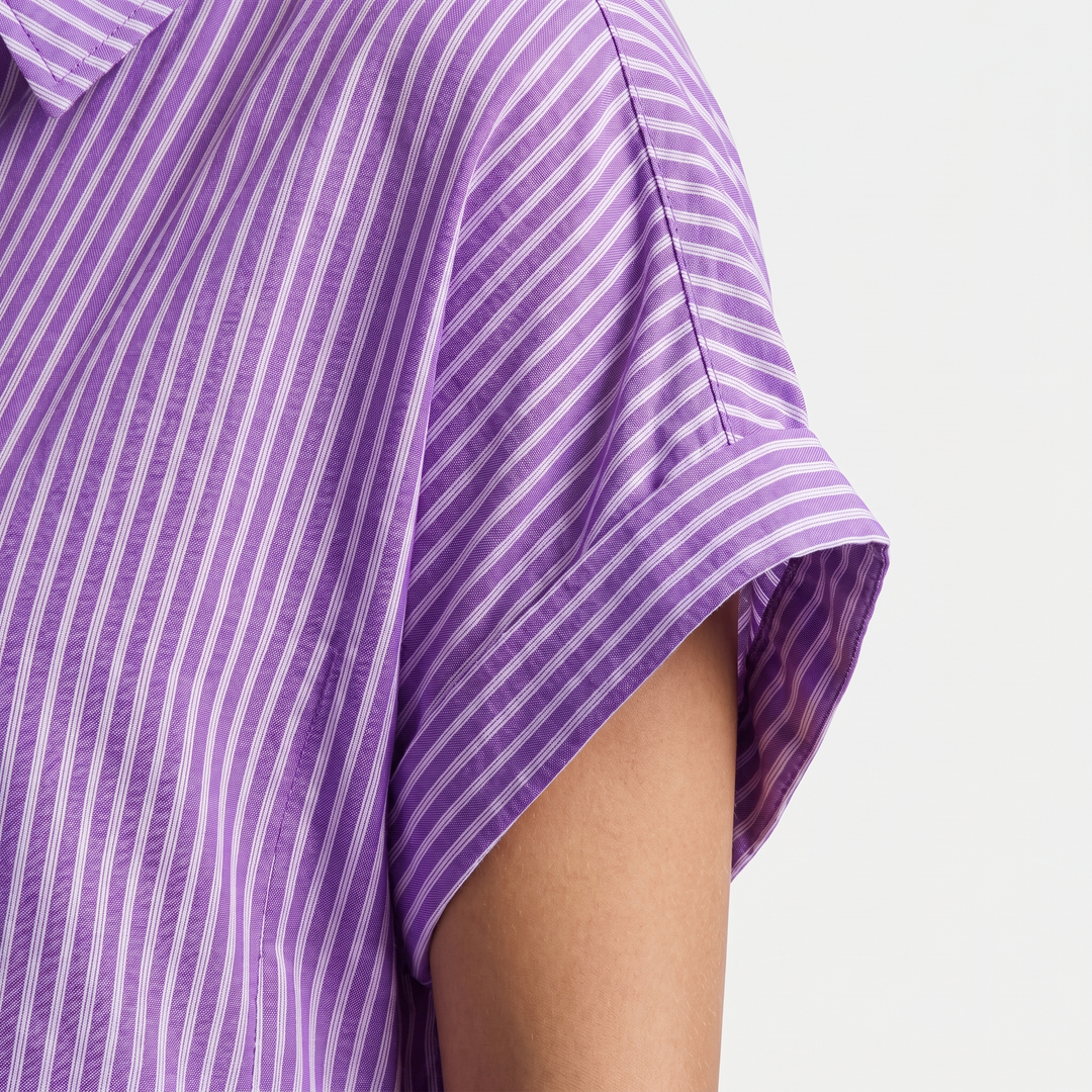 Leila | Striped Button Front Short Sleeve Midi Dress