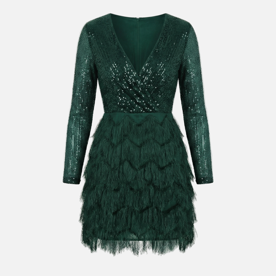 Freya | Sparkly Sequin Mini Dress with Layered Fringe