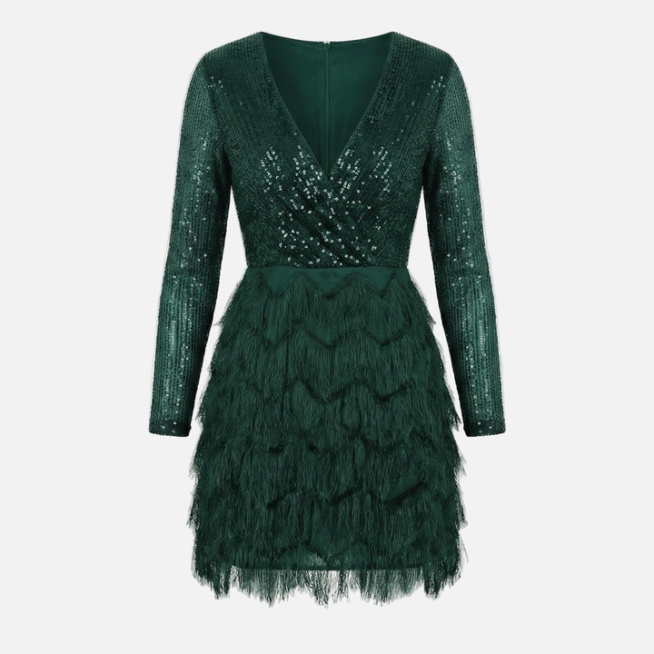 Freya | Sparkly Sequin Mini Dress with Layered Fringe