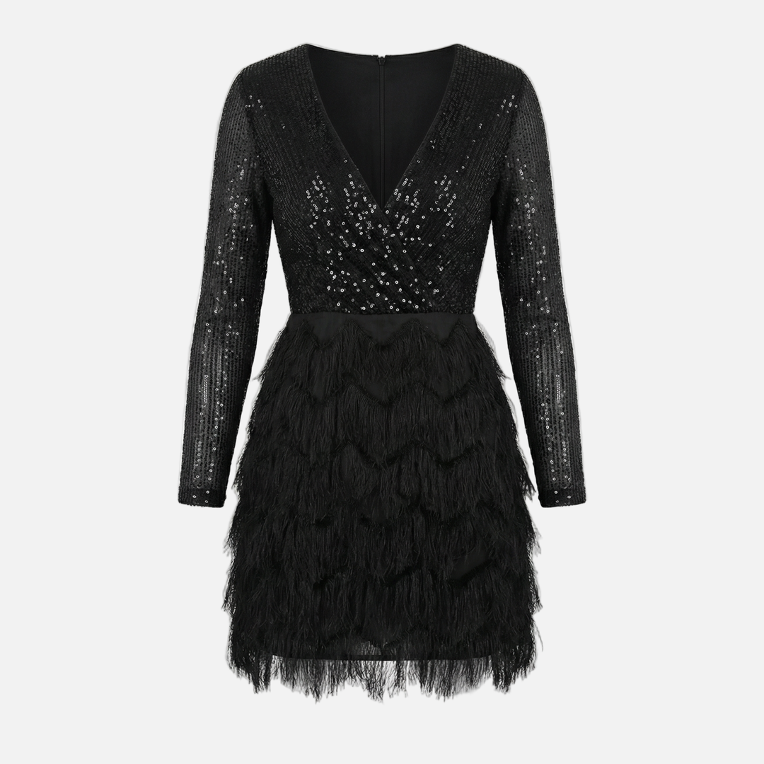 Freya | Sparkly Sequin Mini Dress with Layered Fringe