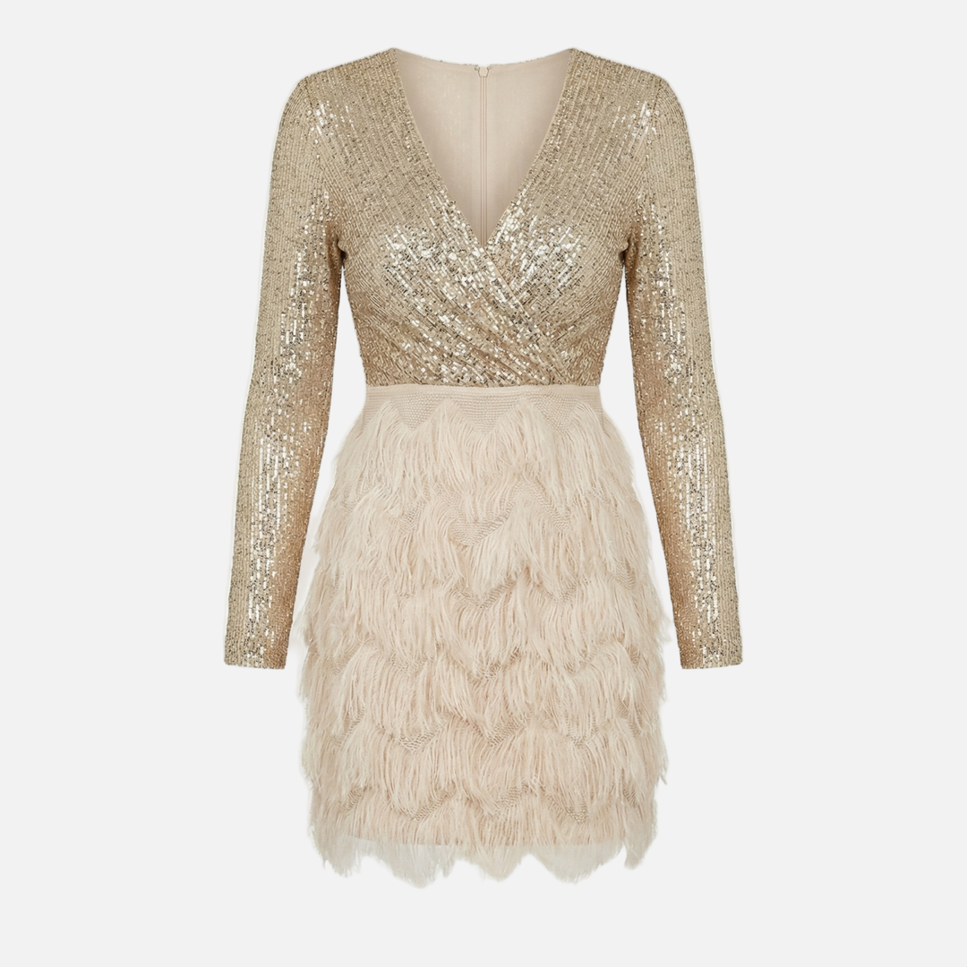 Freya | Sparkly Sequin Mini Dress with Layered Fringe
